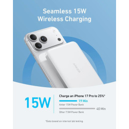 Anker MagGo Powerbanka/ 10000mAh/ 30W/ Bezdrátové nabíjení/ bílá