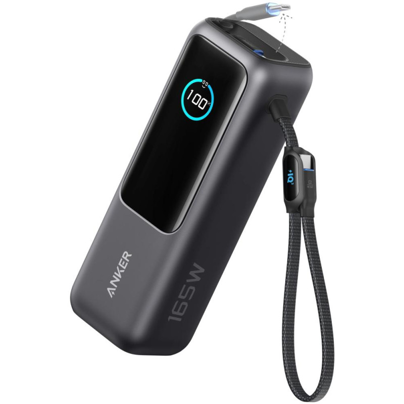 Anker Powerbanka/ 25000mAh/ 165W/ integrovaný USB-C a zasouvací kabel/ černá