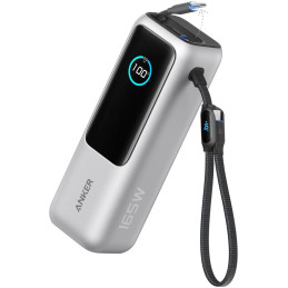 Anker Powerbanka/ 25000mAh/ 165W/ integrovaný USB-C a zasouvací kabel/ stříbrná