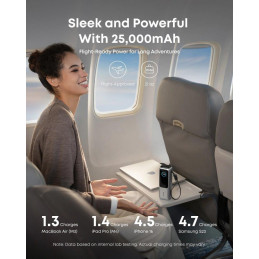 Anker Powerbanka/ 25000mAh/ 165W/ integrovaný USB-C a zasouvací kabel/ stříbrná
