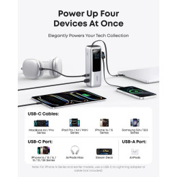Anker Powerbanka/ 25000mAh/ 165W/ integrovaný USB-C a zasouvací kabel/ stříbrná