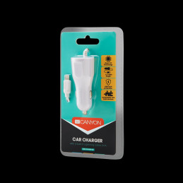 CANYON Univerzální 1xUSB auto nabíječka s lighting kabelem, Input 12V-24V, Output 5V-2.4A, Smart IC, černá
