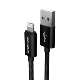CANYON nabíjecí kabel Lightning MFI-3, opletený, Apple certifikát, délka 1m, černá