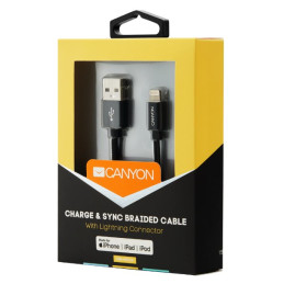 CANYON nabíjecí kabel Lightning MFI-3, opletený, Apple certifikát, délka 1m, černá