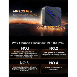 BLACKVIEW miniPC MP100 PRO Ryzen 5 7430U 4.3HGz 16/512GB,WiFi 6,BT 5.2,RJ45,4xUSB 3.2g1,2xUSB 3.2g2,1xHDMI,1xDP,W11Pro