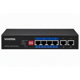 Vivotek AW-FET-060P-060 Switch, 4× FE PoE + 2× FE, 802.3af/at, PoE 60W, dosah až 250 m, nemanagovaný