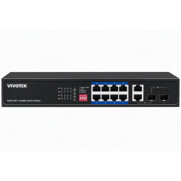 Vivotek AW-FGT-100P-110 Switch, 8× FE PoE + 2× GE Combo, 802.3af/at, PoE 110W, dosah až 250 m, nemanagovaný