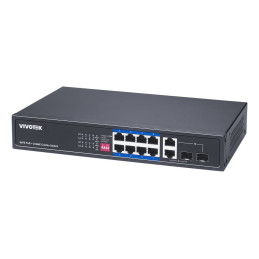 Vivotek AW-FGT-100P-110 Switch, 8× FE PoE + 2× GE Combo, 802.3af/at, PoE 110W, dosah až 250 m, nemanagovaný