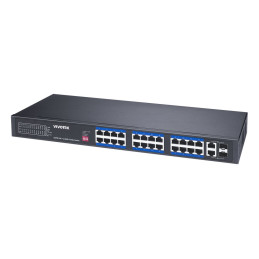 Vivotek AW-FGT-260P-370 Switch, 24× FE PoE + 2× GE Combo, 802.3af/at, PoE 370W, až 250 m, nemanagovaný