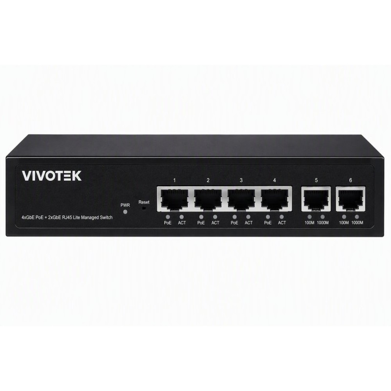 Vivotek AW-GEL-065A-060 Lite Switch, 4× GE PoE + 2× GE, 802.3af/at, PoE 60W, VLAN, dosah 250 m, managed