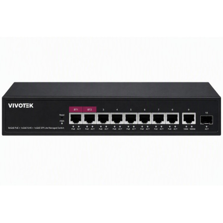 Vivotek AW-GEL-105A-110 Lite Switch, 8× GE PoE + GE + SFP, af/at/bt, PoE 110W, VLAN, dosah 250 m, managed