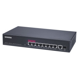 Vivotek AW-GEL-105A-110 Lite Switch, 8× GE PoE + GE + SFP, af/at/bt, PoE 110W, VLAN, dosah 250 m, managed