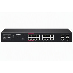 Vivotek AW-GEL-205A-260 Lite Switch, 16× GE PoE + 2× GE + 2× SFP, af/at/bt, PoE 260W, dosah 250 m, managed