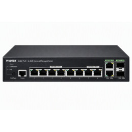 Vivotek AW-GEV-108A-130 Switch, 8× GE PoE + 2× GE/SFP Combo, 802.3af/at, PoE 130W, managed
