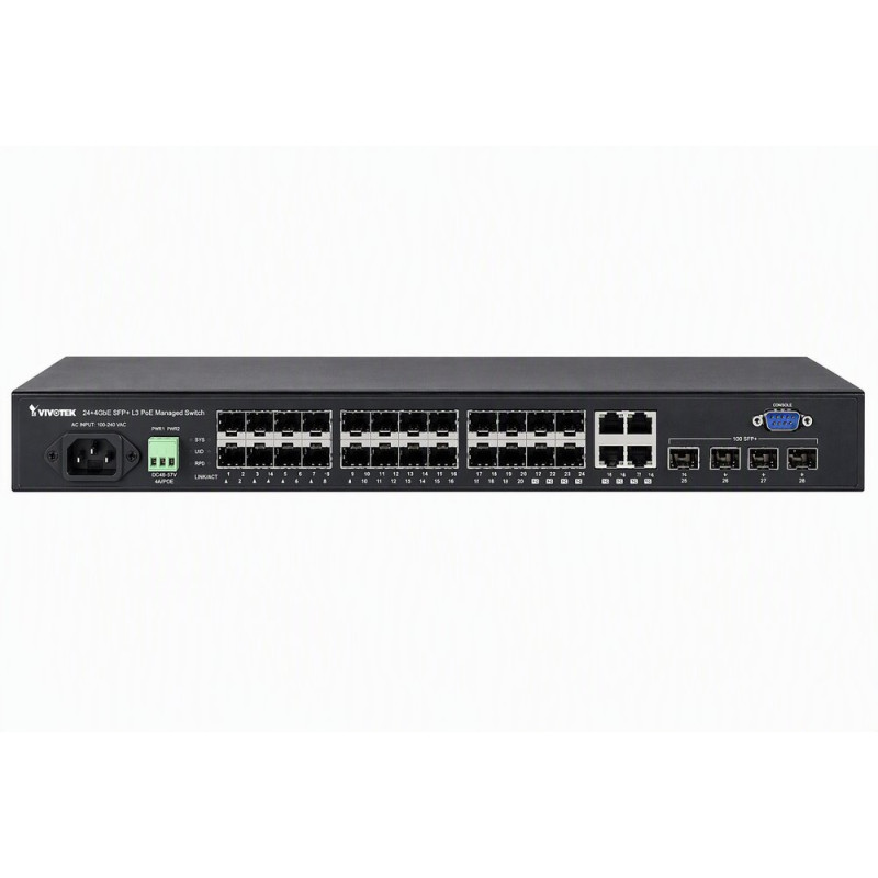 Vivotek AW-GTS-287A Switch, 24× GE + 4× 10G SFP+, L2+ management, rack 19", managed