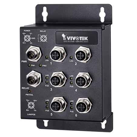 Vivotek AW-IHT-0602 průmyslový PoE Switch, 4× FE M12 PoE + 2× FE M12, af/at, 120 W, -40 až 75 °C