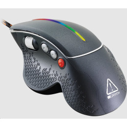 CANYON Herní myš APSTAR, 6 programovatelných tlačítek, senzor Sunplus, až 6400 DPI, opletený kabel,RGB podsvícení, šedá