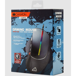 CANYON Herní myš APSTAR, 6 programovatelných tlačítek, senzor Sunplus, až 6400 DPI, opletený kabel,RGB podsvícení, šedá