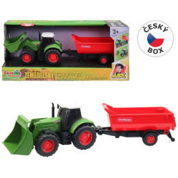 Traktor s přívěsem, na setrvačník, se světlem a zvukem, na baterie, 1:32, 30 cm