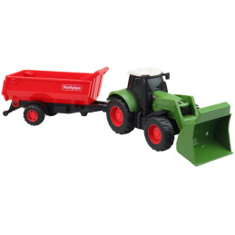 Traktor s přívěsem, na setrvačník, se světlem a zvukem, na baterie, 1:32, 30 cm