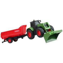 Traktor s přívěsem, na setrvačník, se světlem a zvukem, na baterie, 1:32, 30 cm
