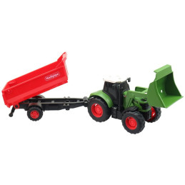 Traktor s přívěsem, na setrvačník, se světlem a zvukem, na baterie, 1:32, 30 cm