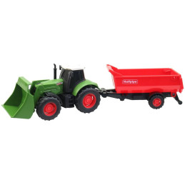 Traktor s přívěsem, na setrvačník, se světlem a zvukem, na baterie, 1:32, 30 cm