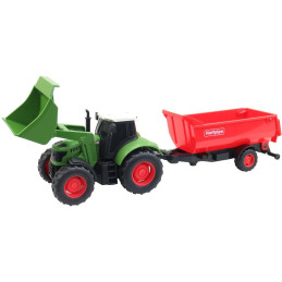 Traktor s přívěsem, na setrvačník, se světlem a zvukem, na baterie, 1:32, 30 cm