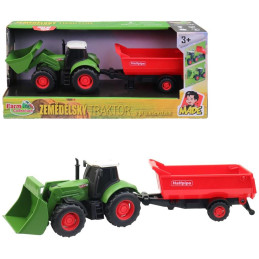 Traktor s přívěsem, na setrvačník, se světlem a zvukem, na baterie, 1:32, 30 cm