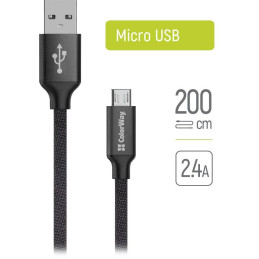 Colorway Datový Kabel Usb / Micro Usb/ 2m/ 2.4A/ Černý