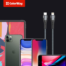 Colorway Datový Kabel Type C-Apple Lightning/ 3.0/ Fast Charging/ 30W/ 2m/ Šedý