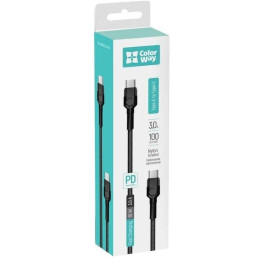 Colorway Datový Kabel USB-C/ USB-C/ 3A/ Fast Charging 60W/ 1m/ černý