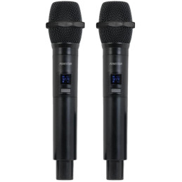 Fonestar Duální UHF mikrofonní set, 2× ruční Mic, fixní frekvence, dosah 30 m, XLR/Jack výstup, latence 3 ms