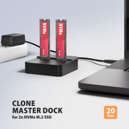 AXAGON dockovací stanice 2x M.2 NVMe SSD / ADSA-M2C22L / USB-C / USB 3.2 Gen2 / kabel 30cm USB-C na USB-C