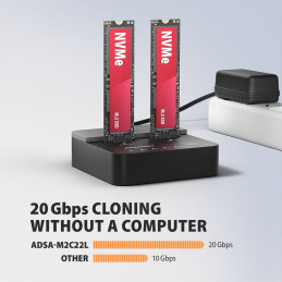 AXAGON dockovací stanice 2x M.2 NVMe SSD / ADSA-M2C22L / USB-C / USB 3.2 Gen2 / kabel 30cm USB-C na USB-C