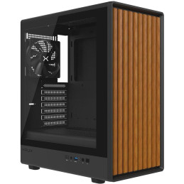 Krux skříň Heliora / ATX / 120mm fan / USB3.0 / USB-C / zaoblená / dřevěný design panelu / černá