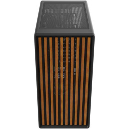 Krux skříň Heliora / ATX / 120mm fan / USB3.0 / USB-C / zaoblená / dřevěný design panelu / černá