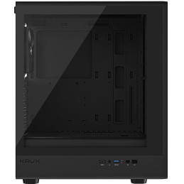 Krux skříň Heliora / ATX / 120mm fan / USB3.0 / USB-C / zaoblená / dřevěný design panelu / černá