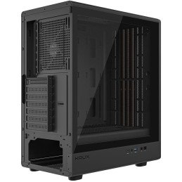 Krux skříň Heliora / ATX / 120mm fan / USB3.0 / USB-C / zaoblená / dřevěný design panelu / černá