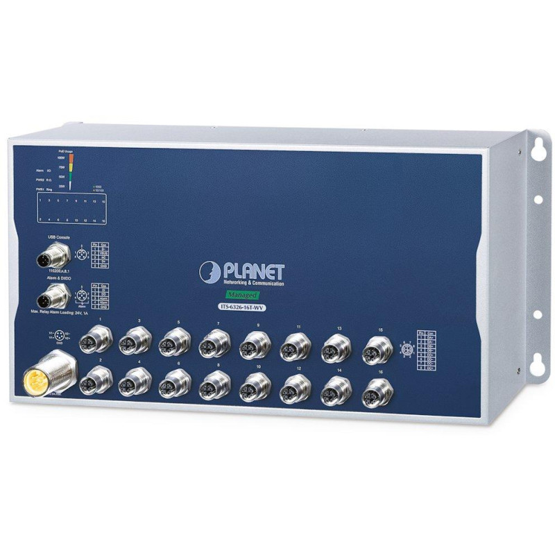 Planet Průmyslový L3 switch 16x  M12 konektory, IP40, -40+70°C, 24-110 VDC