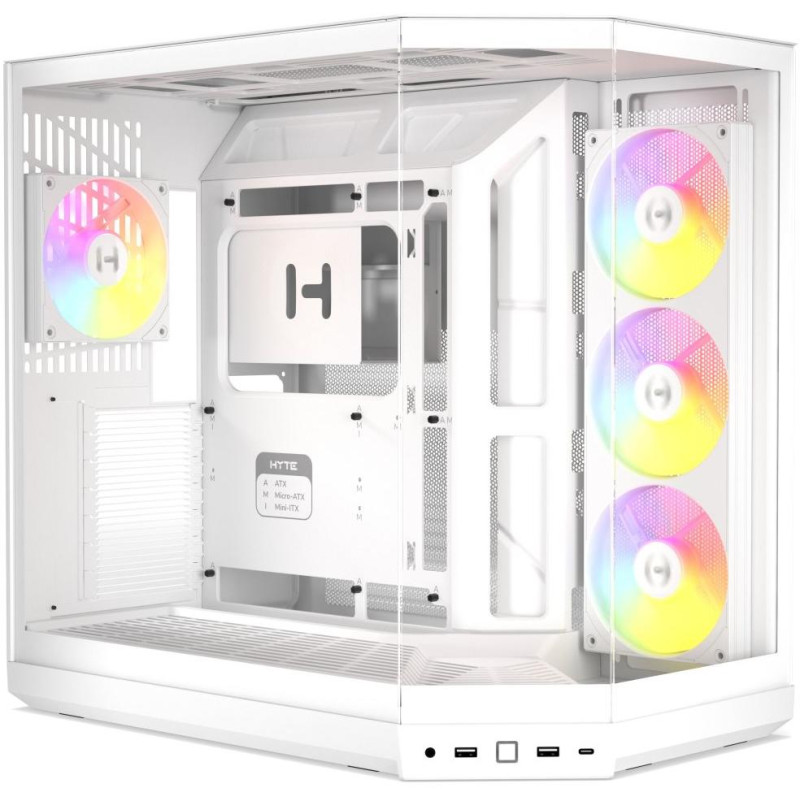 HYTE skříň Y50 ARGB Snow White / panoramatické sklo / dvě komory / 4x ARGB fan / bez zdroje / 1x USB-C / 2x USB-A