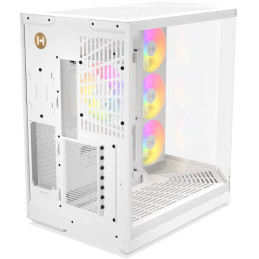 HYTE skříň Y50 ARGB Snow White / panoramatické sklo / dvě komory / 4x ARGB fan / bez zdroje / 1x USB-C / 2x USB-A