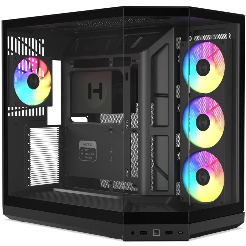 HYTE skříň Y50 ARGB Pitch Black / panoramatické sklo / dvě komory / 4x ARGB fan / bez zdroje / 1x USB-C / 2x USB-A