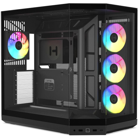 HYTE skříň Y50 ARGB Pitch Black / panoramatické sklo / dvě komory / 4x ARGB fan / bez zdroje / 1x USB-C / 2x USB-A