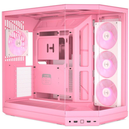 HYTE skříň Y50 ARGB Strawberry Milk / panoramatické sklo / dvě komory / 4x ARGB fan / bez zdroje / 1x USB-C / 2x USB-A