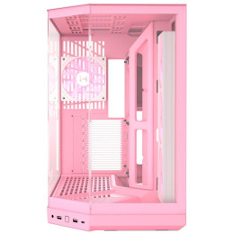 HYTE skříň Y50 ARGB Strawberry Milk / panoramatické sklo / dvě komory / 4x ARGB fan / bez zdroje / 1x USB-C / 2x USB-A
