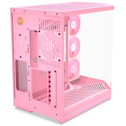 HYTE skříň Y50 ARGB Strawberry Milk / panoramatické sklo / dvě komory / 4x ARGB fan / bez zdroje / 1x USB-C / 2x USB-A