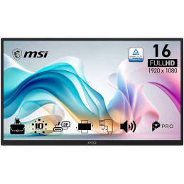 MSI PRO MP161E6T/ 15,6"/ 1920x1080/ IPS/ 4ms/ 60Hz/ 250cd/m2/ 1000:1/ dotykový/ HDMI/ VESA/ černý