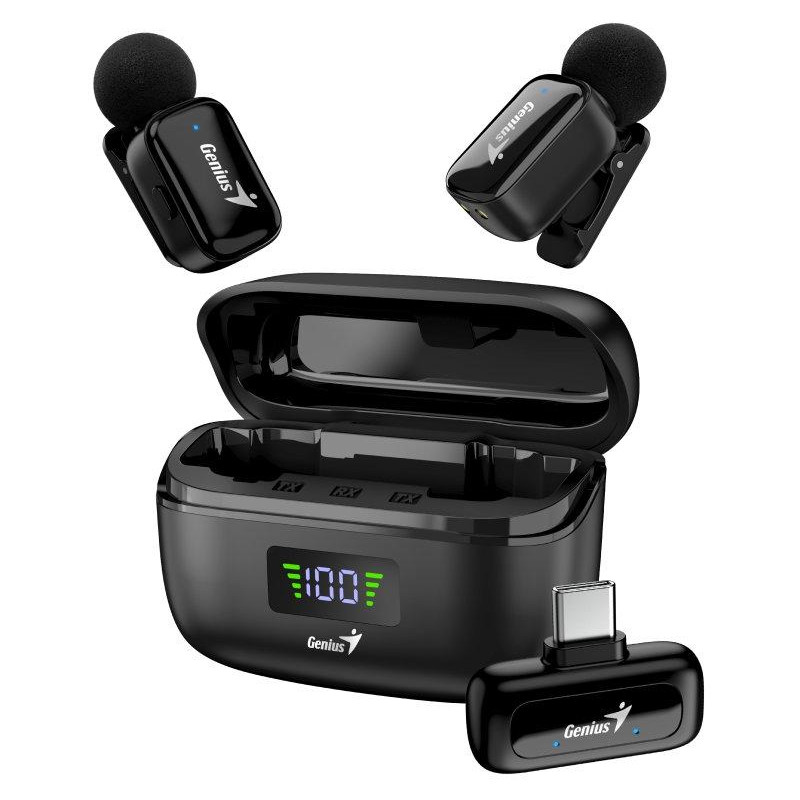 GENIUS duální bezdrátový mikrofon MIC-S900/ pro kreativce/ USB-C/ nabíjecí/ černý