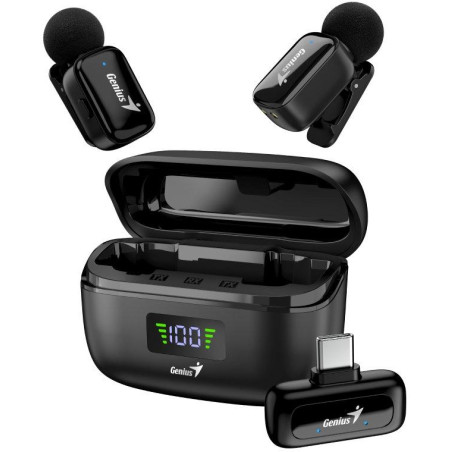 GENIUS duální bezdrátový mikrofon MIC-S900/ pro kreativce/ USB-C/ nabíjecí/ černý